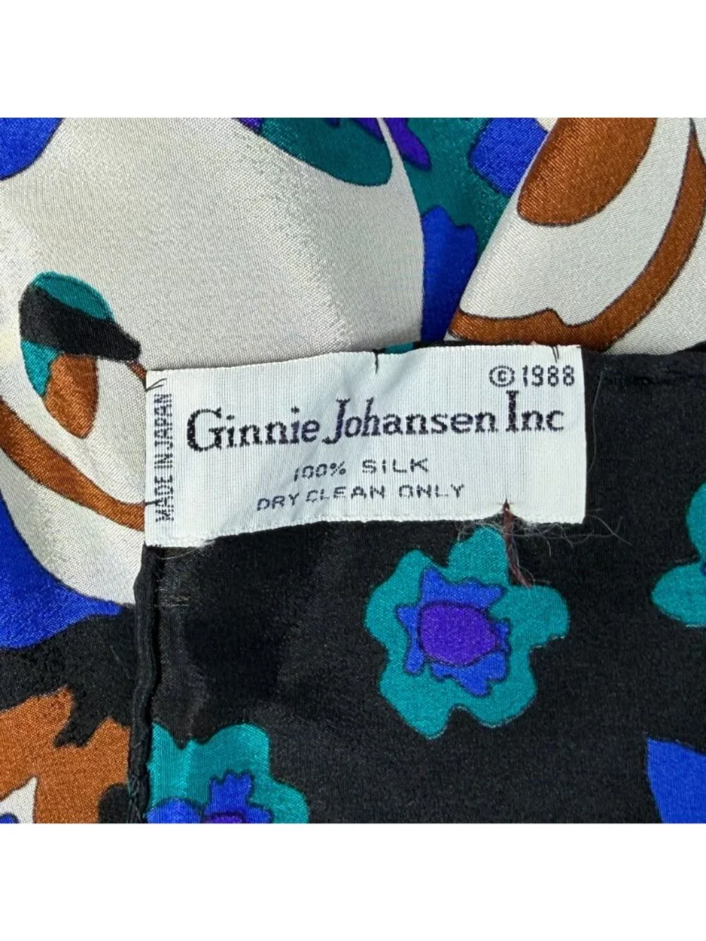 Vintage 1988 Ginnie Johansen 100% Silk Floral Print Scarf Square Made in Japan